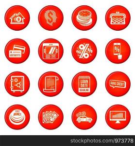 Loan credit icons set vector red circle isolated on white background . Loan credit icons set red vector