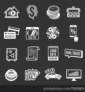 Loan credit icons set vector white isolated on grey background . Loan credit icons set grey vector
