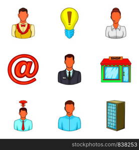 Loan for business icons set. Cartoon set of 9 loan for business vector icons for web isolated on white background. Loan for business icons set, cartoon style