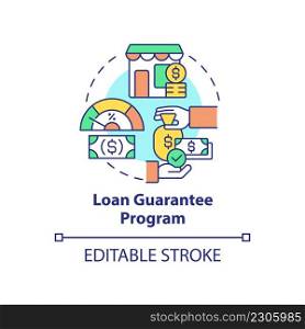 Loan guarantee program concept icon. Helping program for small business abstract idea thin line illustration. Isolated outline drawing. Editable stroke. Arial, Myriad Pro-Bold fonts used. Loan guarantee program concept icon