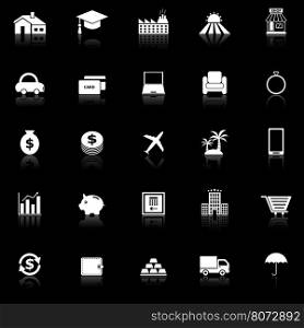 Loan icons with reflect on black background, stock vector