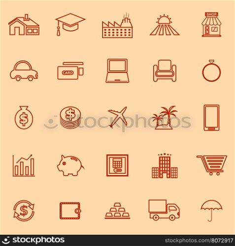 Loan line color icons on orange background, stock vector