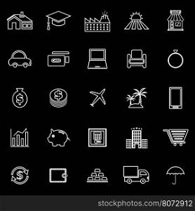 Loan line icons on black background, stock vector