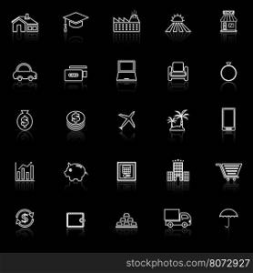 Loan line icons with reflect on black background, stock vector
