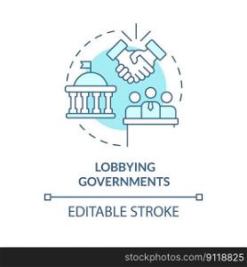 Lobbying governments turquoise concept icon. Organizations. Form of advocacy abstract idea thin line illustration. Isolated outline drawing. Editable stroke. Arial, Myriad Pro-Bold fonts used. Lobbying governments turquoise concept icon
