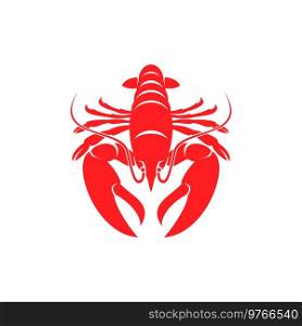 Lobster red crustacean isolated marine animal. Vector large crayfish seafood with big claws. Big red lobster isolated marine crustacean animal