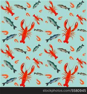 Lobster sea food mint parsley lemon olive seamless pattern vector illustration