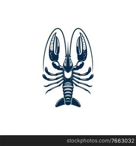 Lobster seafood animal isolated crustacean with big claws. Vector large marine crayfish with claws. Marine lobster animal mascot isolate crayfish icon