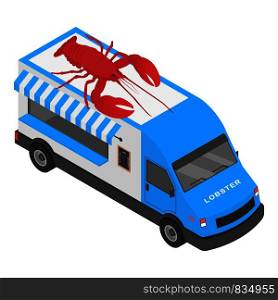 Lobster shop truck icon. Isometric of lobster shop truck vector icon for web design isolated on white background. Lobster shop truck icon, isometric style
