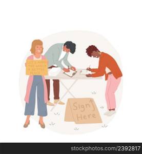 Local activism isolated cartoon vector illustration Community activism, local c&aign, people collect signatures on the street, volunteering, neighbors sign paper, support vector cartoon.. Local activism isolated cartoon vector illustration