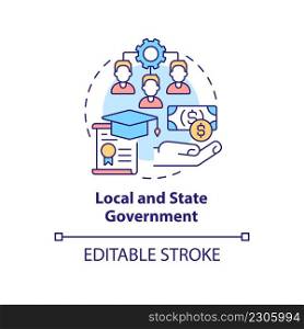Local and state government concept icon. Small business support program abstract idea thin line illustration. Isolated outline drawing. Editable stroke. Arial, Myriad Pro-Bold fonts used. Local and state government concept icon