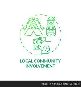 Local community involvement concept icon. Best sustainable tourism practices. Discover local cultures traditions idea thin line illustration. Vector isolated outline RGB color drawing. Local community involvement concept icon