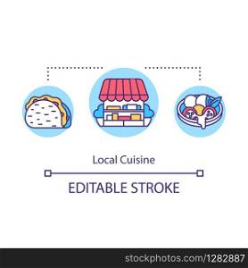 Local cuisine concept icon. National cuisine, gastronomic tourism idea thin line illustration. Delicious traditional dishes. Vector isolated outline RGB color drawing. Editable stroke