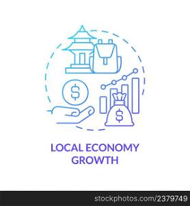 Local economy growth blue gradient concept icon. Tourists engaging strategy. Conservation policy abstract idea thin line illustration. Isolated outline drawing. Myriad Pro-Bold font used. Local economy growth blue gradient concept icon