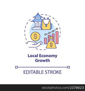 Local economy growth concept icon. Tourists engaging. Conservation policy abstract idea thin line illustration. Isolated outline drawing. Editable stroke. Arial, Myriad Pro-Bold fonts used. Local economy growth concept icon