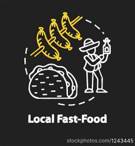 Local fast food chalk RGB color concept icon. Indigenous cooking, affordable meal idea. Cost effective nutrition, eating on the go. Vector isolated chalkboard illustration on black background