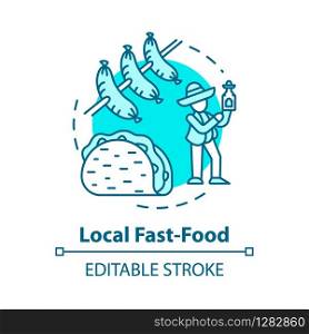 Local fast food concept icon. Indigenous cooking, affordable meal idea thin line illustration. Cost effective nutrition, eating on the go. Vector isolated outline RGB color drawing. Editable stroke