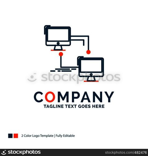 local, lan, connection, sync, computer Logo Design. Blue and Orange Brand Name Design. Place for Tagline. Business Logo template.