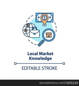 Local market knowledge concept icon. Research for global product sale. Corporate strategy. Business knowledge idea thin line illustration. Vector isolated outline RGB color drawing. Editable stroke. Local market knowledge concept icon