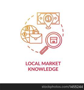 Local market knowledge red concept icon. Research for global product sale. Corporate strategy. Business knowledge idea thin line illustration. Vector isolated outline RGB color drawing. Local market knowledge red concept icon