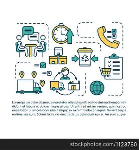 Local production article page vector template. Small business process, benefits. Communication. Brochure, magazine, booklet design element, linear icons. Print design. Concept illustrations with text