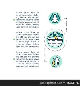 Local production concept icon with text. Fishing and farming. Vegetable crop and harvest. PPT page vector template. Brochure, magazine, booklet design element with linear illustrations. Local production concept icon with text