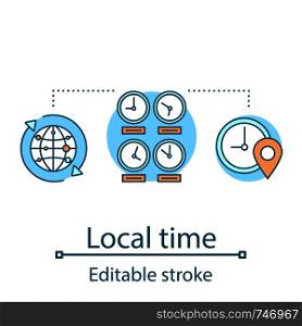 Local time concept icon. Timezone idea thin line illustration. World time clocks. Vector isolated outline drawing. Editable stroke. Local time concept icon