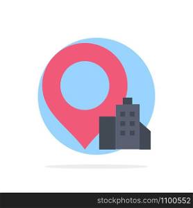 Location, Building, Hotel Abstract Circle Background Flat color Icon