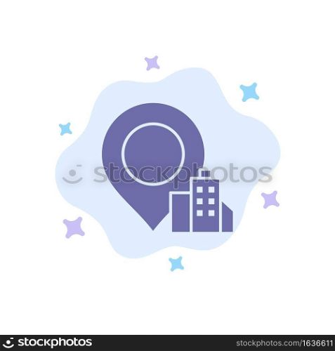 Location, Building, Hotel Blue Icon on Abstract Cloud Background
