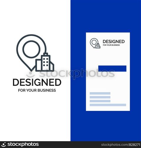 Location, Building, Hotel Grey Logo Design and Business Card Template