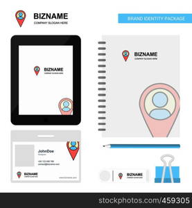 Location Business Logo, Tab App, Diary PVC Employee Card and USB Brand Stationary Package Design Vector Template