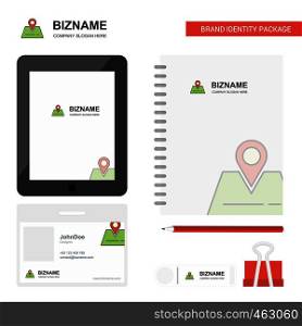 Location Business Logo, Tab App, Diary PVC Employee Card and USB Brand Stationary Package Design Vector Template