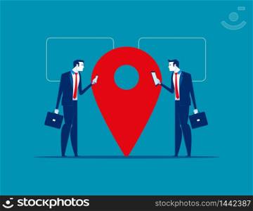 Location. Business people near location point. Concept business vector illustration, Flat business cartoon, Online marketing.
