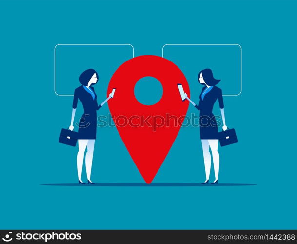 Location. Business people near location point. Concept business vector illustration, Flat business cartoon, Online marketing.