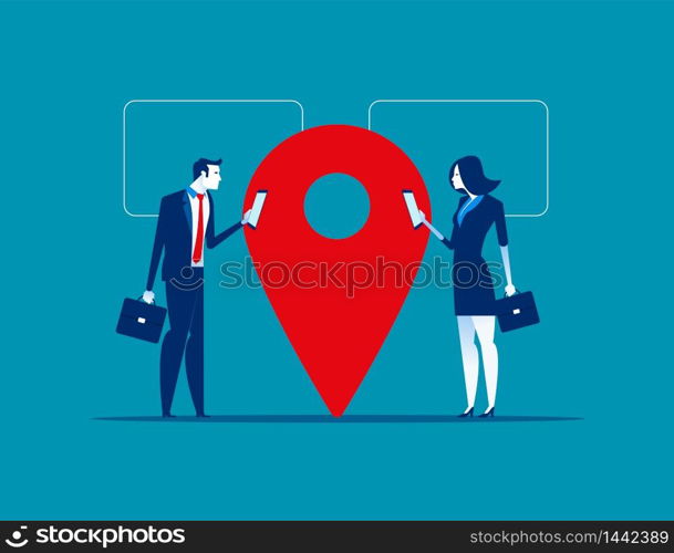 Location. Business people near location point. Concept business vector illustration, Flat business cartoon, Online marketing.