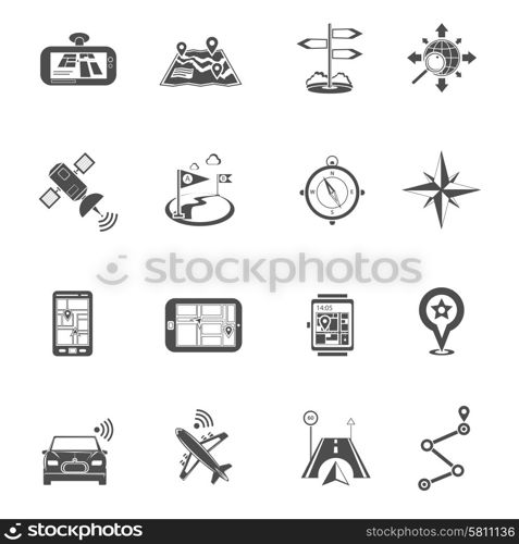 Location Flat Icon Set . Location and navigation maps compasses and gps routes and landmarks flat silhouette icon set isolated vector illustration