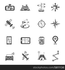 Location Flat Icon Set . Location and navigation maps compasses and gps routes and landmarks flat silhouette icon set isolated vector illustration