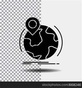 location, globe, worldwide, pin, marker Glyph Icon on Transparent Background. Black Icon. Vector EPS10 Abstract Template background