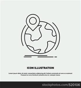 location, globe, worldwide, pin, marker Icon. Line vector gray symbol for UI and UX, website or mobile application. Vector EPS10 Abstract Template background