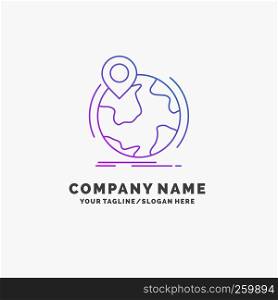 location, globe, worldwide, pin, marker Purple Business Logo Template. Place for Tagline
