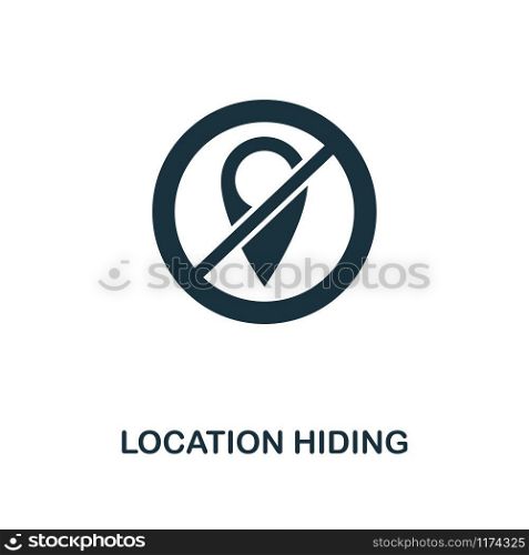 Location Hiding icon. Monochrome style design from internet security collection. UI. Pixel perfect simple pictogram location hiding icon. Web design, apps, software, print usage.. Location Hiding icon. Monochrome style design from internet security icon collection. UI. Pixel perfect simple pictogram location hiding icon. Web design, apps, software, print usage.