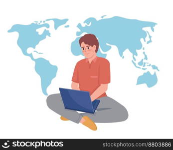 Location independence worker flat concept vector illustration. Remote male employee. Editable 2D cartoon character on white for web design. Freelancer creative idea for website, mobile, presentation. Location independence worker flat concept vector illustration
