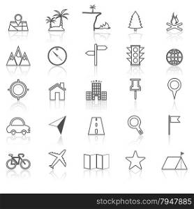 Location line icons with reflect on white, stock vector