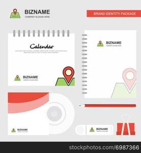 Location Logo, Calendar Template, CD Cover, Diary and USB Brand Stationary Package Design Vector Template