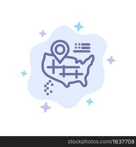 Location, Map, American Blue Icon on Abstract Cloud Background