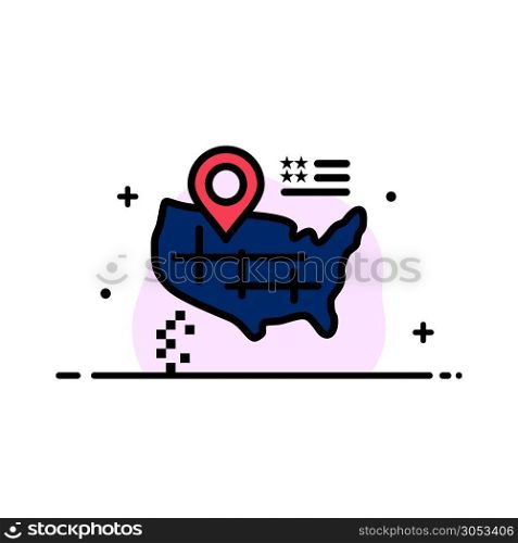 Location, Map, American Business Flat Line Filled Icon Vector Banner Template