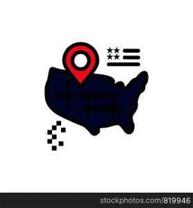 Location, Map, American Flat Color Icon. Vector icon banner Template