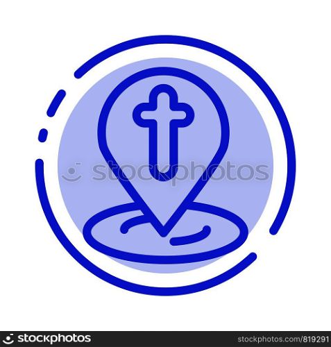 Location, Map, Easter, Pin Blue Dotted Line Line Icon