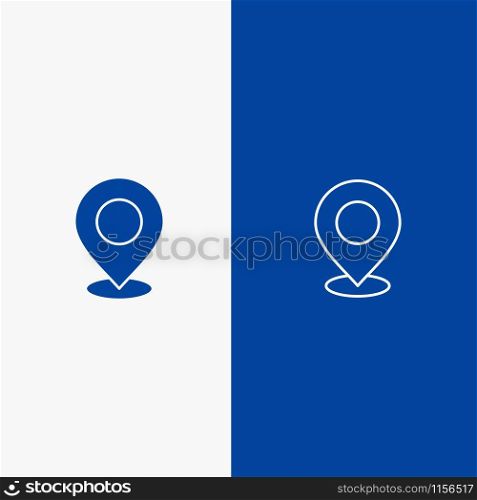 Location, Map, Mark, Marker, Pin, Place, Point, Pointer Line and Glyph Solid icon Blue banner Line and Glyph Solid icon Blue banner