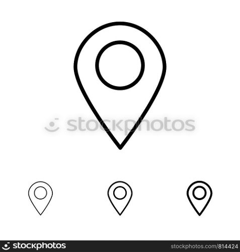Location, Map, Marker, Pin Bold and thin black line icon set